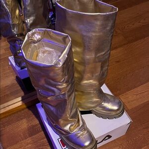 Shiny GOLD Knee-High Boots